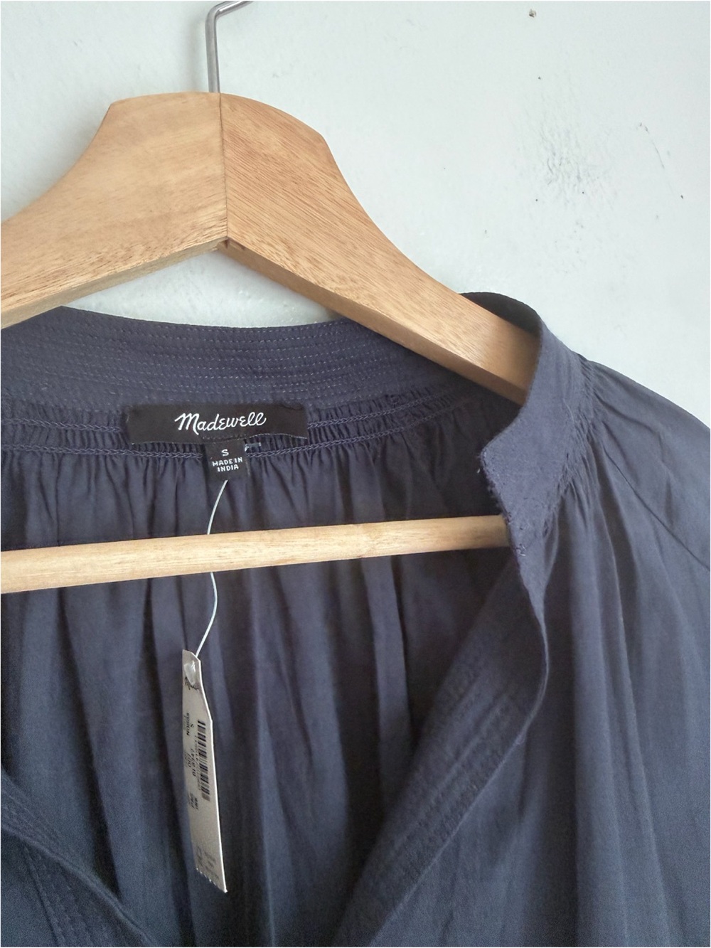NWT Madewell Shirred Long-Sleeve Top in Navy Blue - Picture 7 of 7